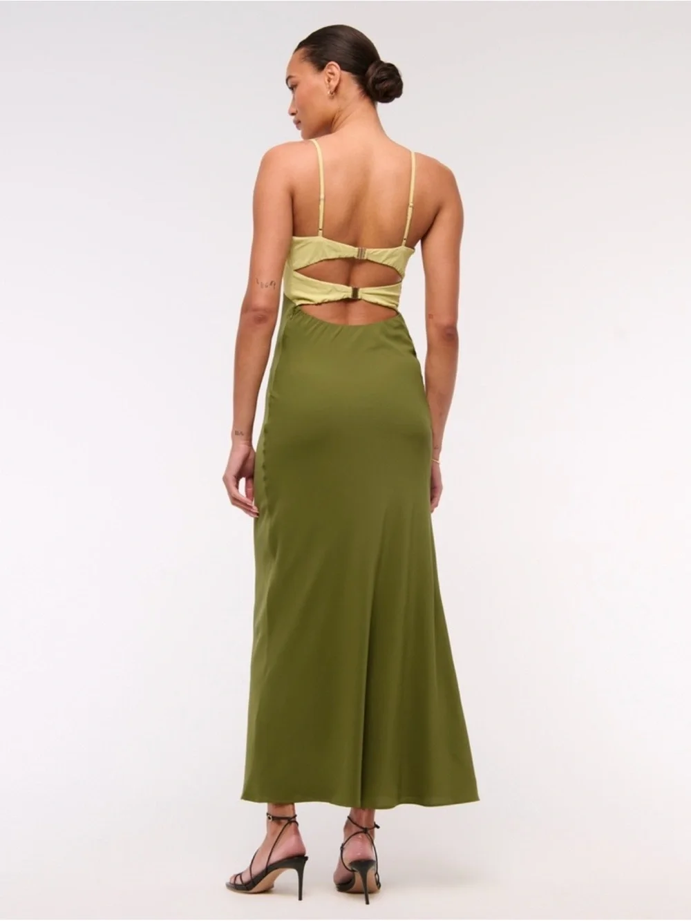Abercrombie & Fitch Olive and Lemon Two-Tone Maxi Dress